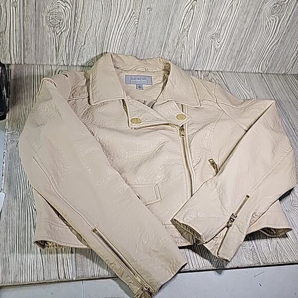Andrew Marc Marc New York Cream Faux Leather Moto Jacket Womens Size XL - Picture 10 of 10